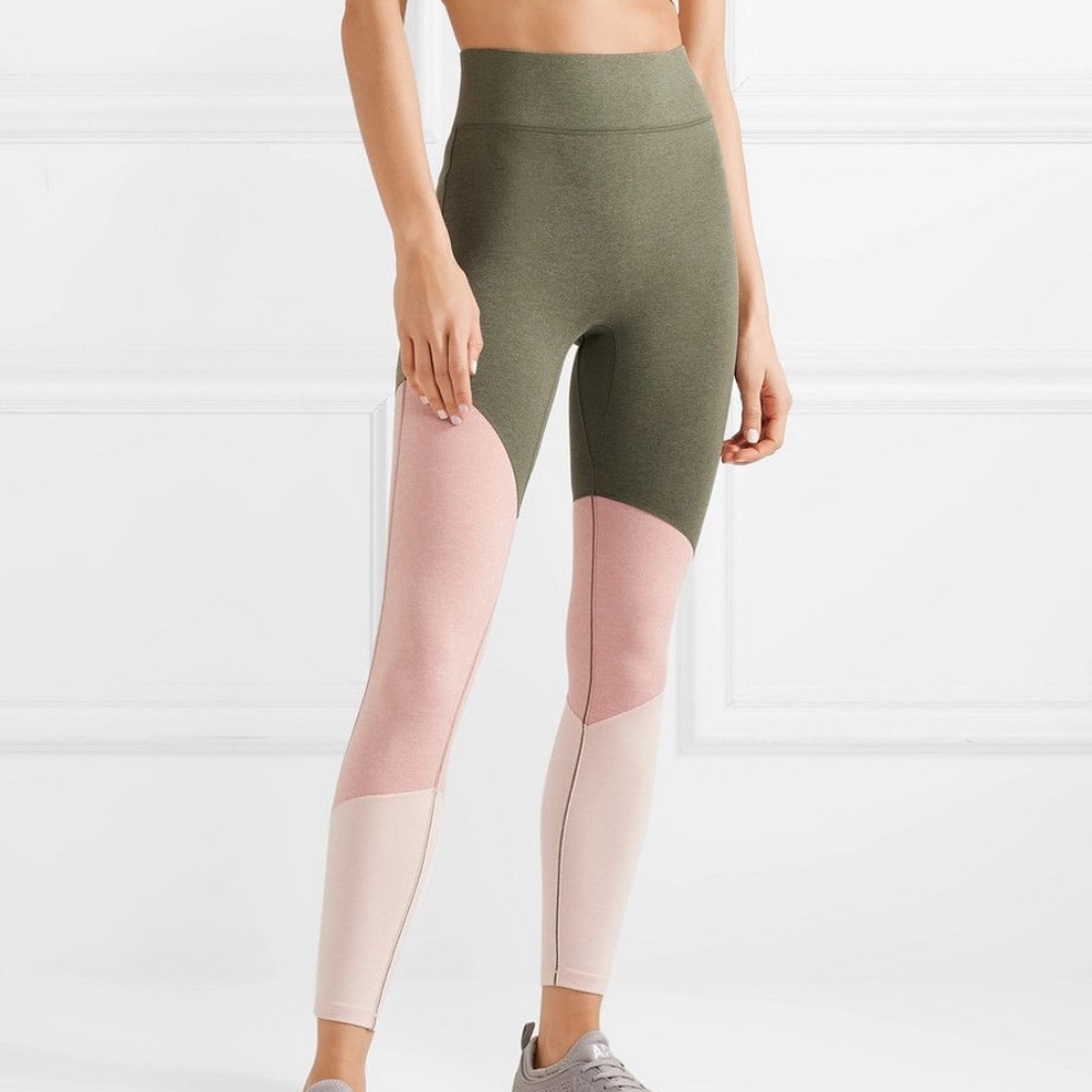 We Over Me exhale legging green pink color block L